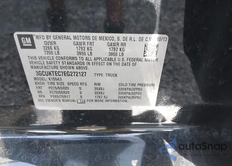 2014 Chevrolet Silverado 1500 High Country из США, поврежденный, VIN 3GCUKTEC7EG272127